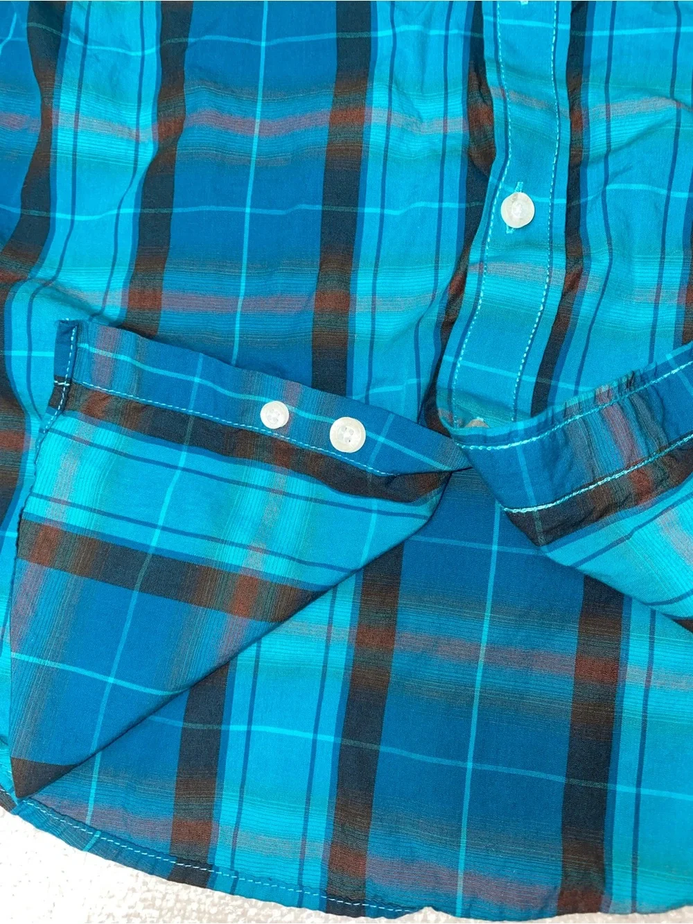 American Rag Cie Men’s Plaid Button Down Shirt Blue Teal Size Medium 100% Cotton
